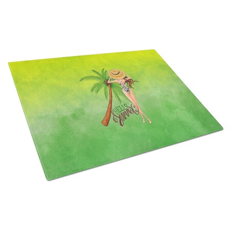 Carolines Treasures Hello Summer Lady in Swimsuit Glass Cutting Board Large BB7452LCB